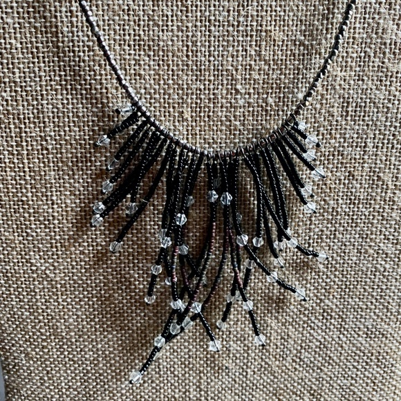 Waterfall Hematite Seed Bead & Crystal Swag/Fringe Choker Necklace - Goth Choker - Picture 6 of 7